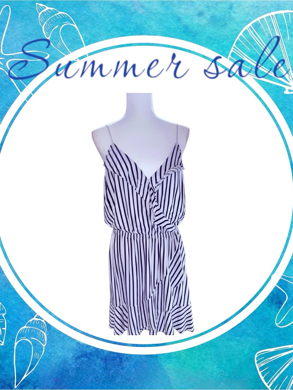Express Mini Wrap Dress in Navy and White Striped Pattern